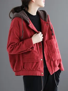 Kadınlar Casual Kapşonlu Ceketler Yeni Varış 2022 Sonbahar Kış Vintage Stil Tüm Maç Gevşek Kalın Sıcak Kadın Giyim Mont D300