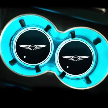 LED Araba çok renkli atmosfer ışığı su coaster Hyundai GENESİS İçin g80 g70 g90 gv80 sticker aksesuarları